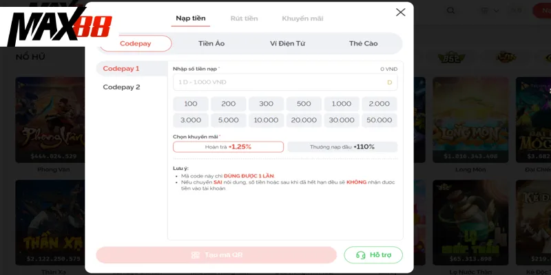 Hệ thống nạp rút tiền tại MAX88 nhanh chóng và an toàn Hệ thống nạp rút tiền tại MAX88 nhanh chóng và an toàn